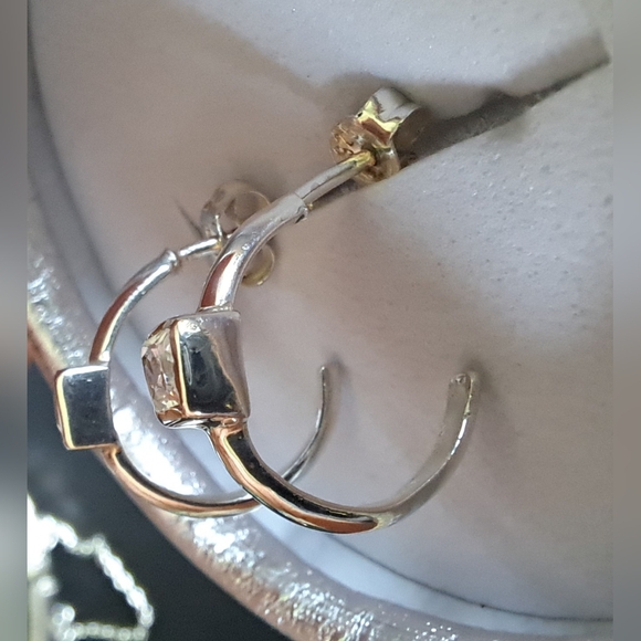 Sterling Silver CZ Hoop Earrings - Picture 5 of 8